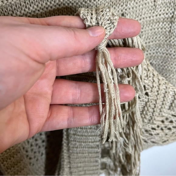 MAURICES Crochet Knit Tassel Sweater Top Boho Tan - Picture 5 of 7